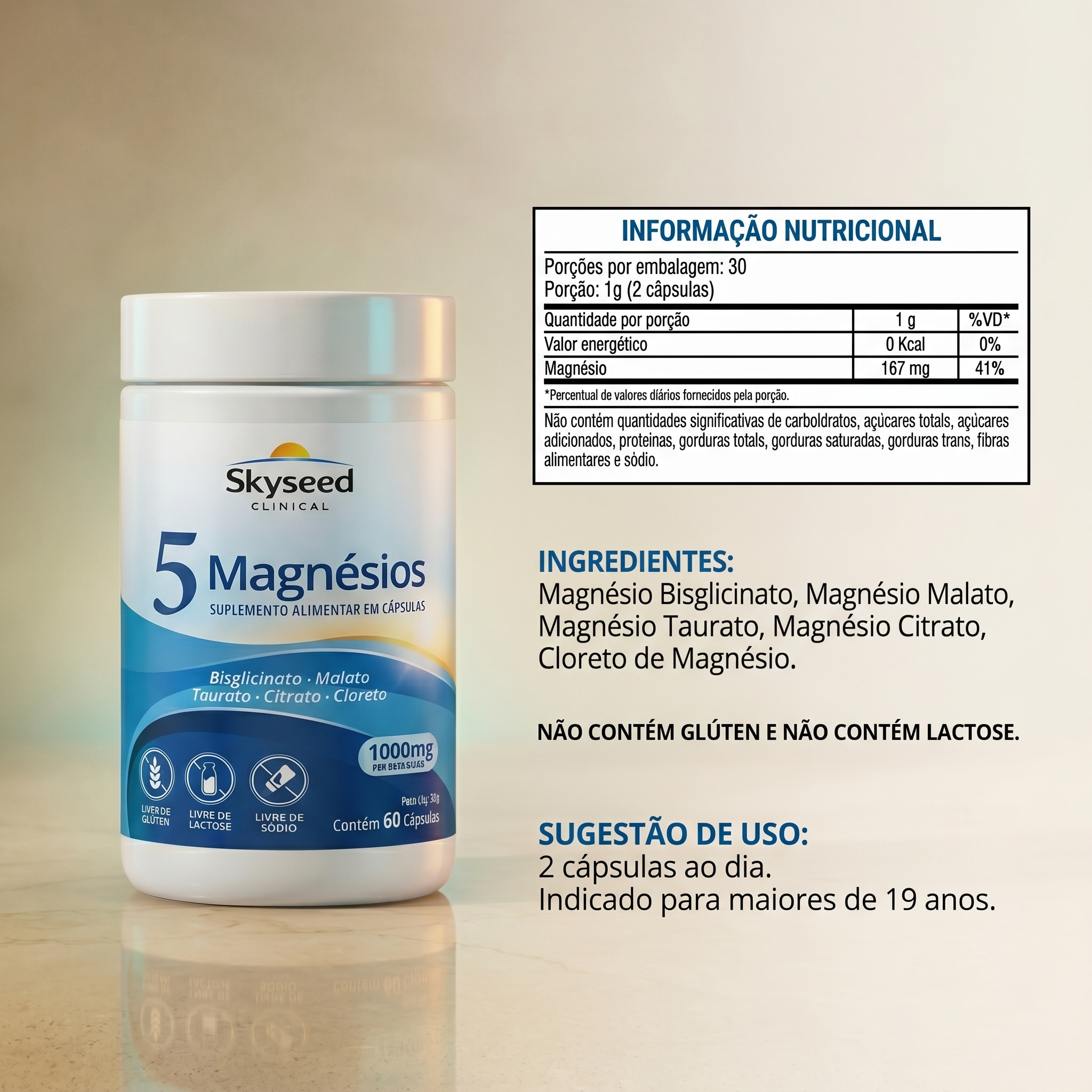 5 Magnésios Skyseed Clinical — embalagem frontal do suplemento